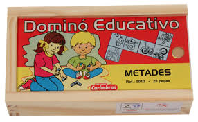 DOMINO EDUCATIVO DE METADES REF 0010 28 PEÇAS CARIMBRAS